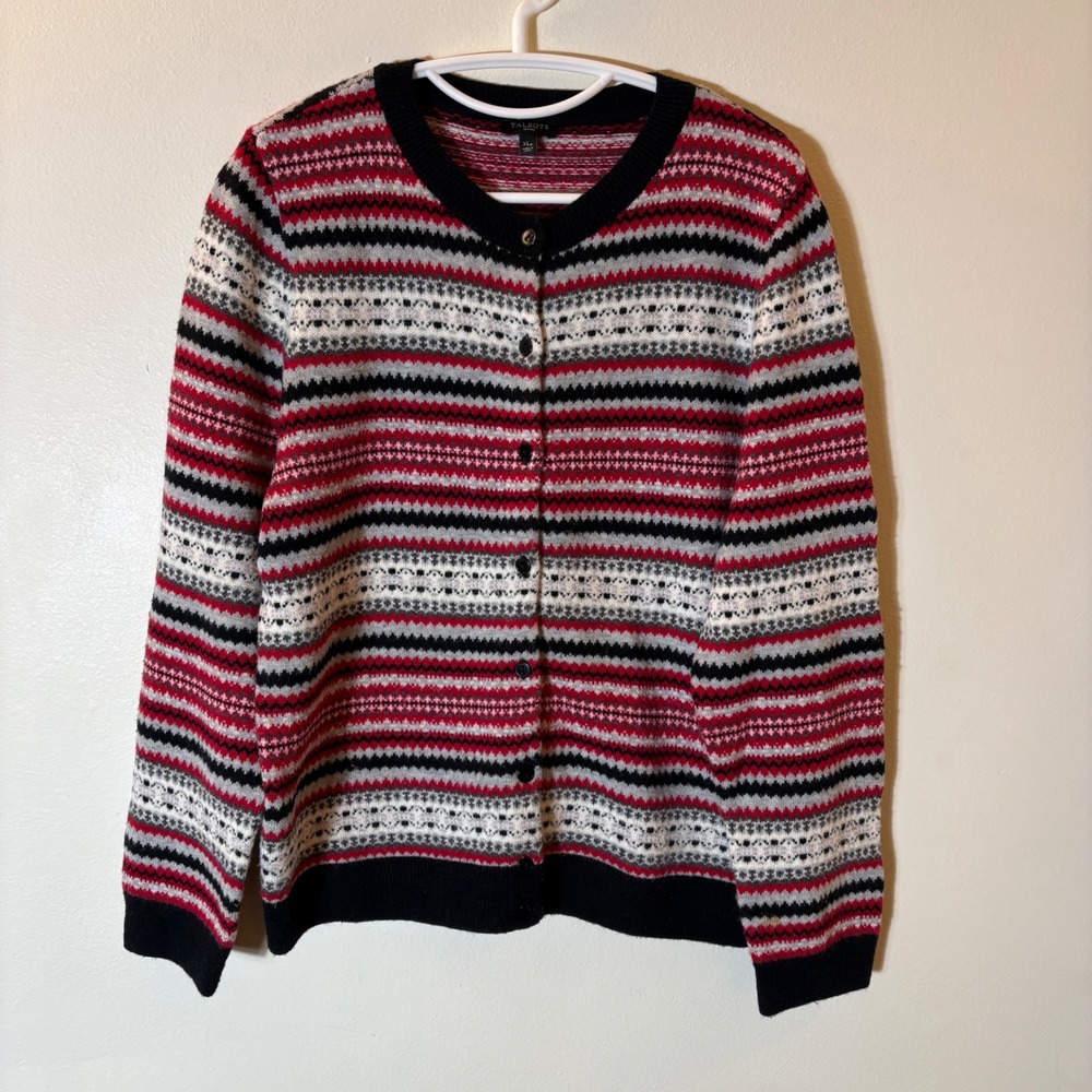 Talbots Petites Fair Isle Lambswool Blend Cardigan Sweater Size XLp